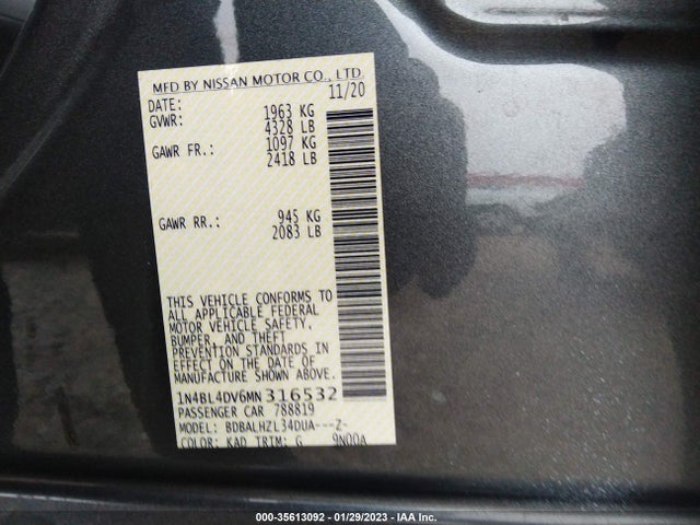 2021 Nissan Altima, VIN: 1N4BL4DV6MN316532