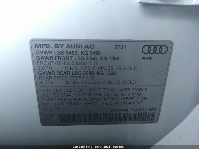 WA1AAAFY6M2131569 Audi Q5 PREMIUM