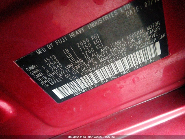 2015 Subaru Legacy, VIN: 4S3BNAC62F3009242