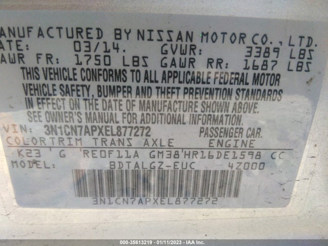 Nissan Versa Sl 2014 3N1CN7APXEL877272 Image 10