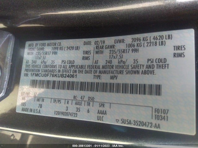 Ford ESCAPE S 2019 1FMCU0F76KUB24061 Image 9