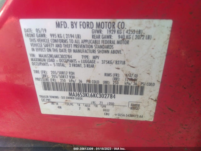 2019 Ford Ecosport, VIN: MAJ6S3KL6KC302784