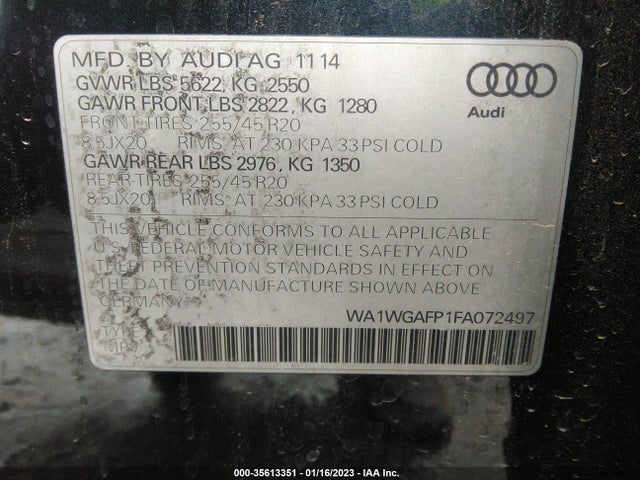 2015 Audi Q5, VIN: WA1WGAFP1FA072497