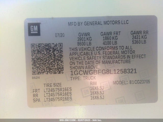 Chevrolet EXPRESS CARGO VAN 2020 1GCWGBFG8L1258321 Image 10