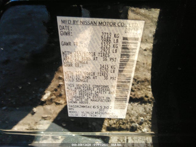 2019 Nissan Pathfinder, VIN: 5N1DR2MM5KC655302