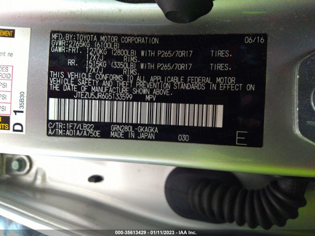 2016 Toyota 4Runner, VIN: JTEZU5JR6G5133599