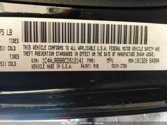 2012 JEEP PATRIOT SPORT VIN: 1C4NJRBB8CD512141