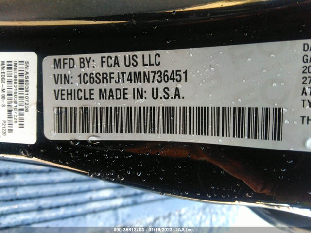 2021 RAM 1500 LARAMIE VIN: 1C6SRFJT4MN736451