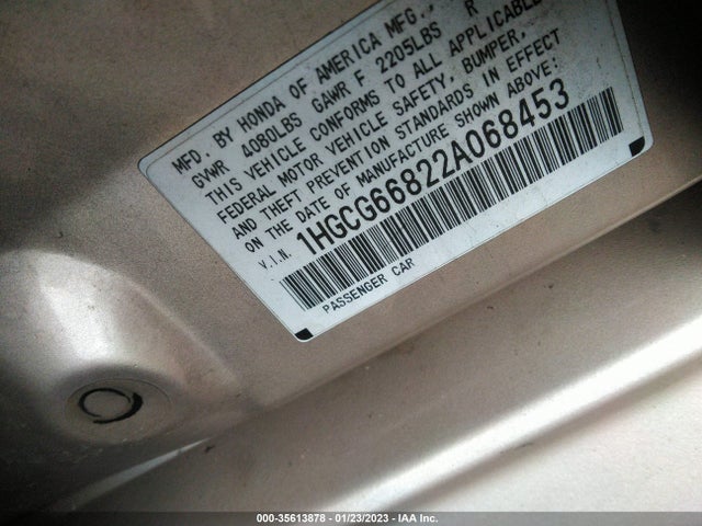 2002 HONDA ACCORD SDN SE/EX/EX W/LEATHER VIN: 1HGCG66822A068453