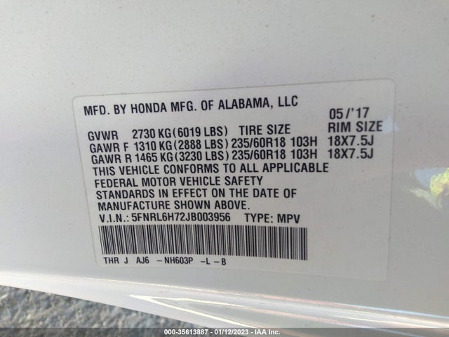 Honda Odyssey Ex-l 2018 5FNRL6H72JB003956 Image 10