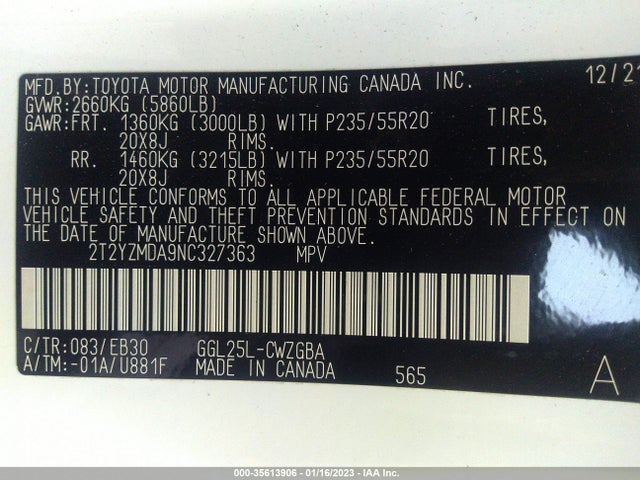 2022 Lexus RX, VIN: 2T2YZMDA9NC327363