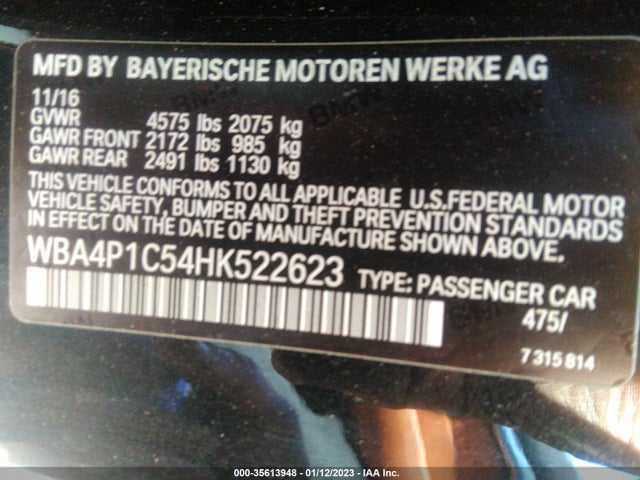 2017 BMW 4 Series, VIN: WBA4P1C54HK522623