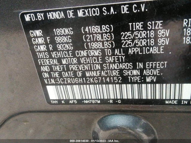 2019 Honda HR-V, VIN: 3CZRU6H12KG714152