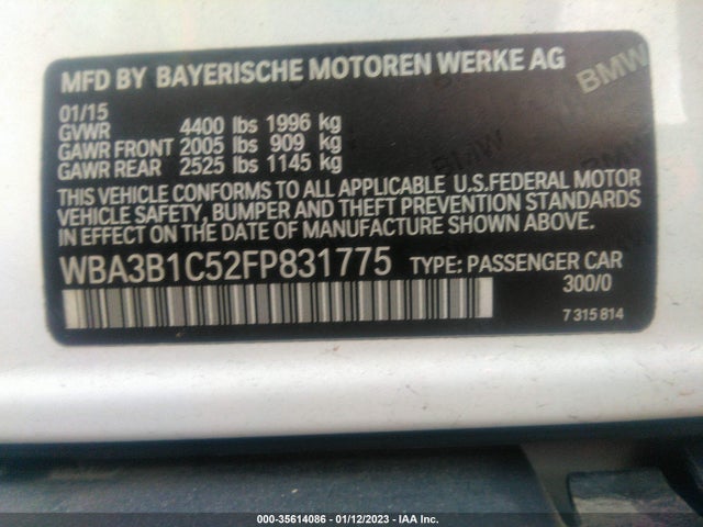 BMW 3 Series 320i 2015 WBA3B1C52FP831775 Image 9