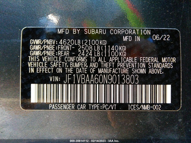 Subaru WRX 2022 JF1VBAA60N9013803 Image 10