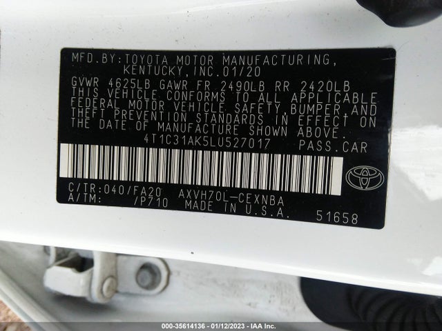 2020 Toyota Camry, VIN: 4T1C31AK5LU527017