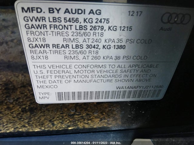 WA1ANAFY1J2112590 Audi Q5 Premium/tech Premium