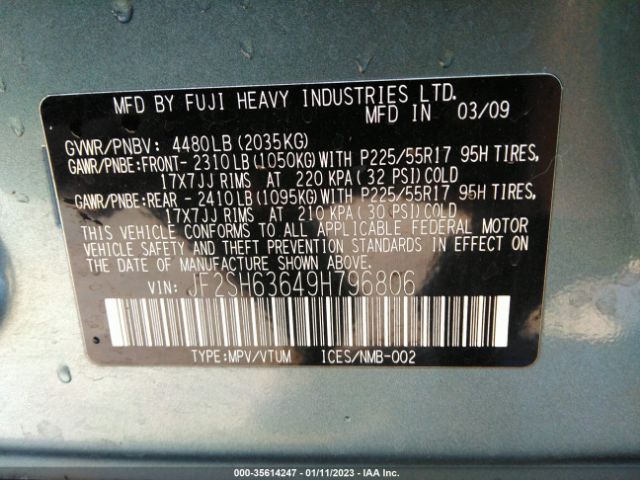 JF2SH63649H796806 Subaru Forester X W/prem/all-weather