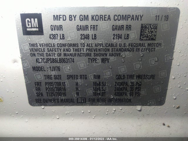 2020 Chevrolet Trax, VIN: KL7CJPSB6LB063174