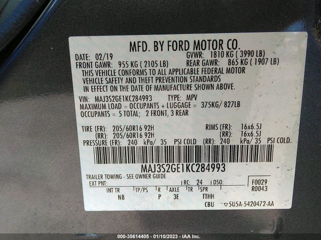2019 Ford Ecosport, VIN: MAJ3S2GE1KC284993