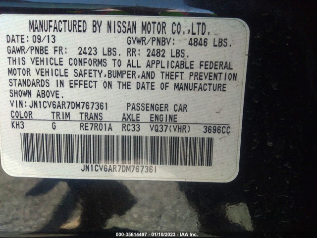 35614497 :رقم المزاد ، JN1CV6AR7DM767361 vin ، 2013 Infiniti G37 Sedan X مزاد بيع
