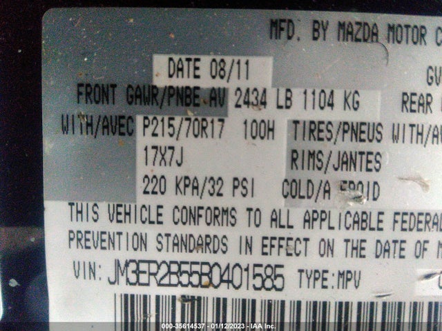 2011 MAZDA CX-7 I SPORT VIN: JM3ER2B55B0401585