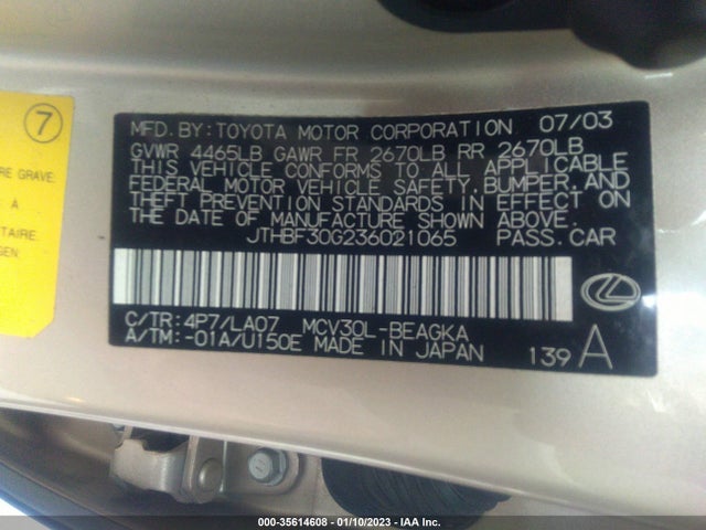 Lexus ES 300 2003 JTHBF30G236021065 Image 10