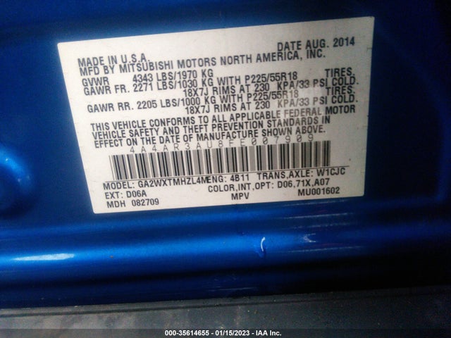 4A4AR3AU8FE007909 Mitsubishi Outlander Sport Es