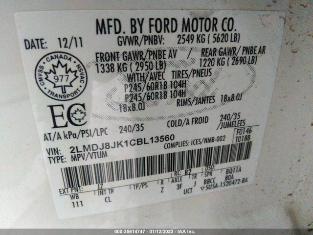 Lincoln MKX 2012 2LMDJ8JK1CBL13560 Image 9
