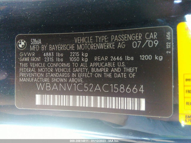 BMW 5 Series 528i Xdrive 2010 WBANV1C52AC158664 Image 10