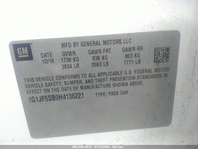 Chevrolet Sonic Premier 2017 1G1JF5SB9H4136221 Image 10