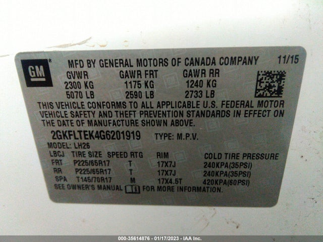 GMC Terrain Sle 2016 2GKFLTEK4G6201919 Image 9
