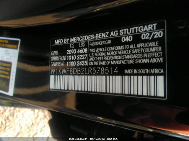 2020 Mercedes-Benz C-Class, VIN: W1KWF8DB2LR578514