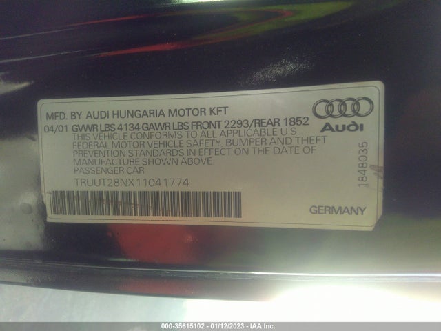 2001 AUDI TT VIN: TRUUT28NX11041774