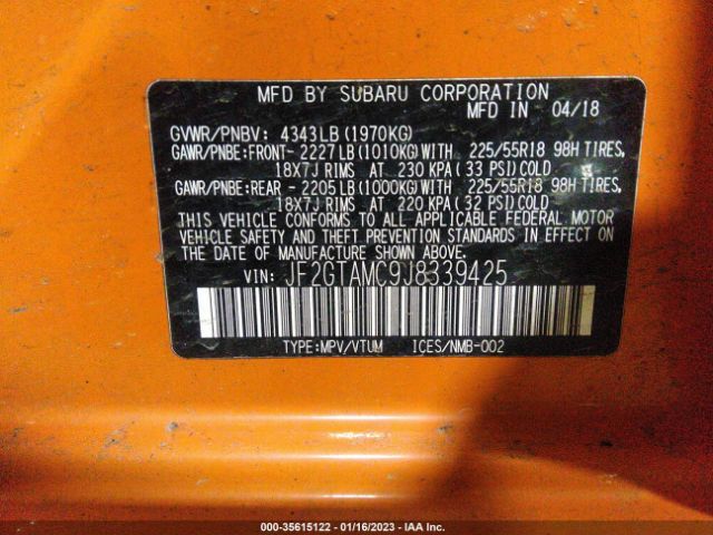 JF2GTAMC9J8339425 Subaru Crosstrek Limited