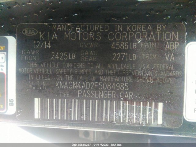 KNAGN4AD2F5084985 KIA Optima Hybrid Ex