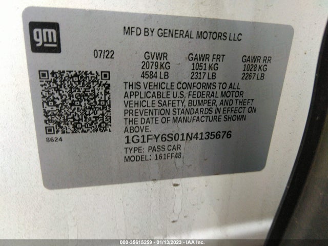 2022 Chevrolet Bolt EUV, VIN: 1G1FY6S01N4135676