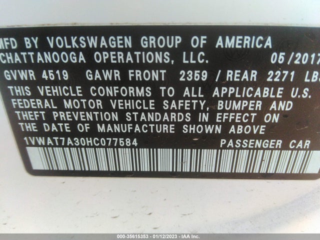 1VWAT7A30HC077584 Volkswagen Passat 1.8t S