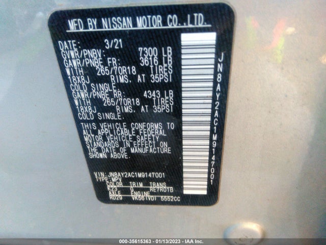 2021 Nissan Armada, VIN: JN8AY2AC1M9147001