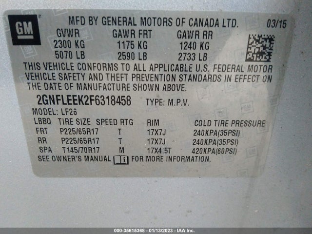 2015 CHEVROLET EQUINOX LS VIN: 2GNFLEEK2F6318458
