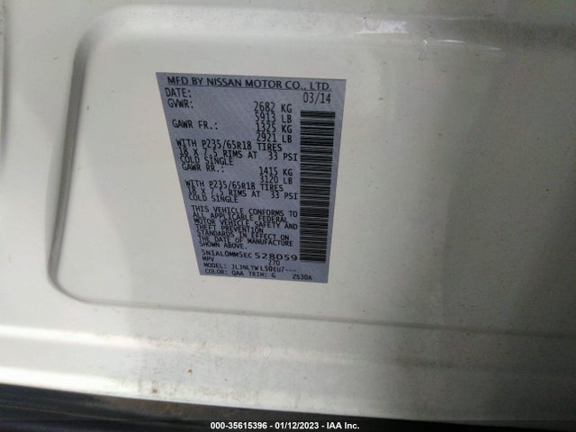 2014 INFINITI QX60 VIN: 5N1AL0MM5EC528059