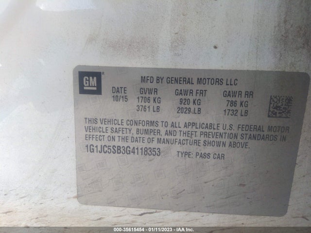 Chevrolet Sonic 2016 1G1JC5SB3G4118353 Image 9