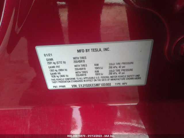 Tesla Model Y Long Range 2021 5YJYGDEE5MF105988 Image 11