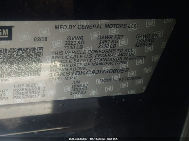 1GKS1BKC9JR308052 GMC YUKON SLT