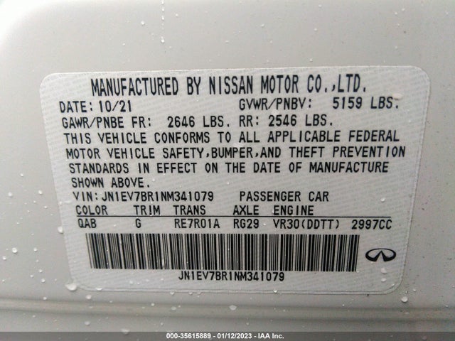 2022 Infiniti Q50, VIN: JN1EV7BR1NM341079