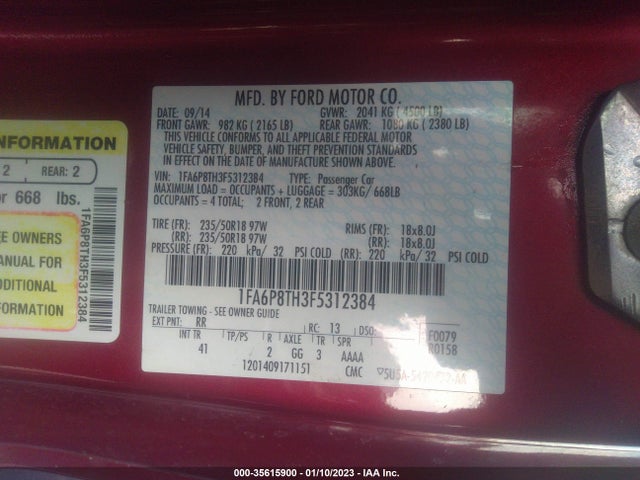 2015 Ford Mustang, VIN: 1FA6P8TH3F5312384
