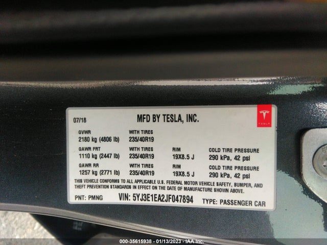 Tesla Model 3 Range Battery 2018 5YJ3E1EA2JF047894 Image 10
