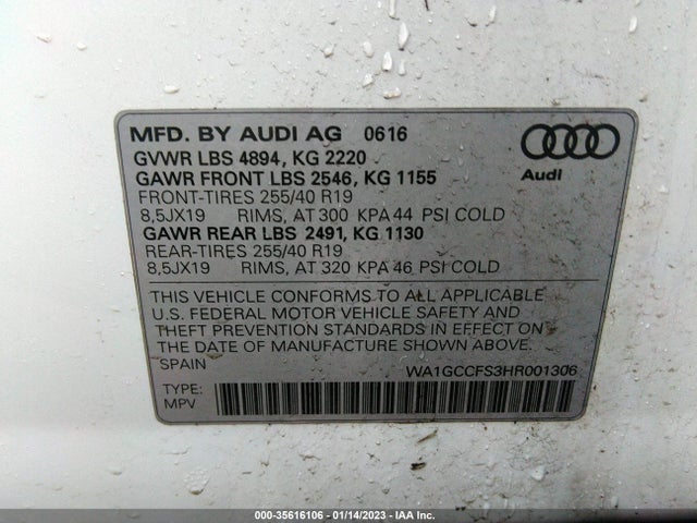 2017 Audi Q3, VIN: WA1GCCFS3HR001306