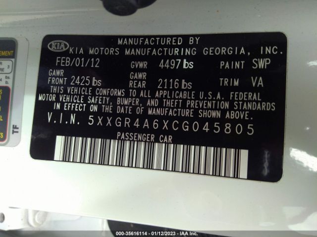 5XXGR4A6XCG045805 KIA OPTIMA SX