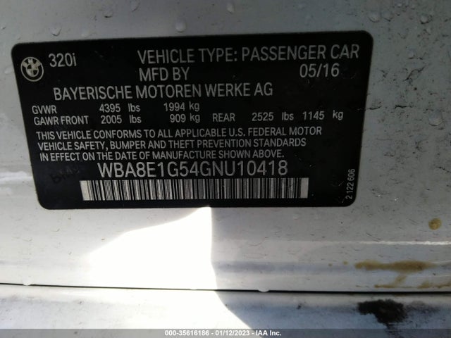 BMW 3 Series 320i 2016 WBA8E1G54GNU10418 Image 10